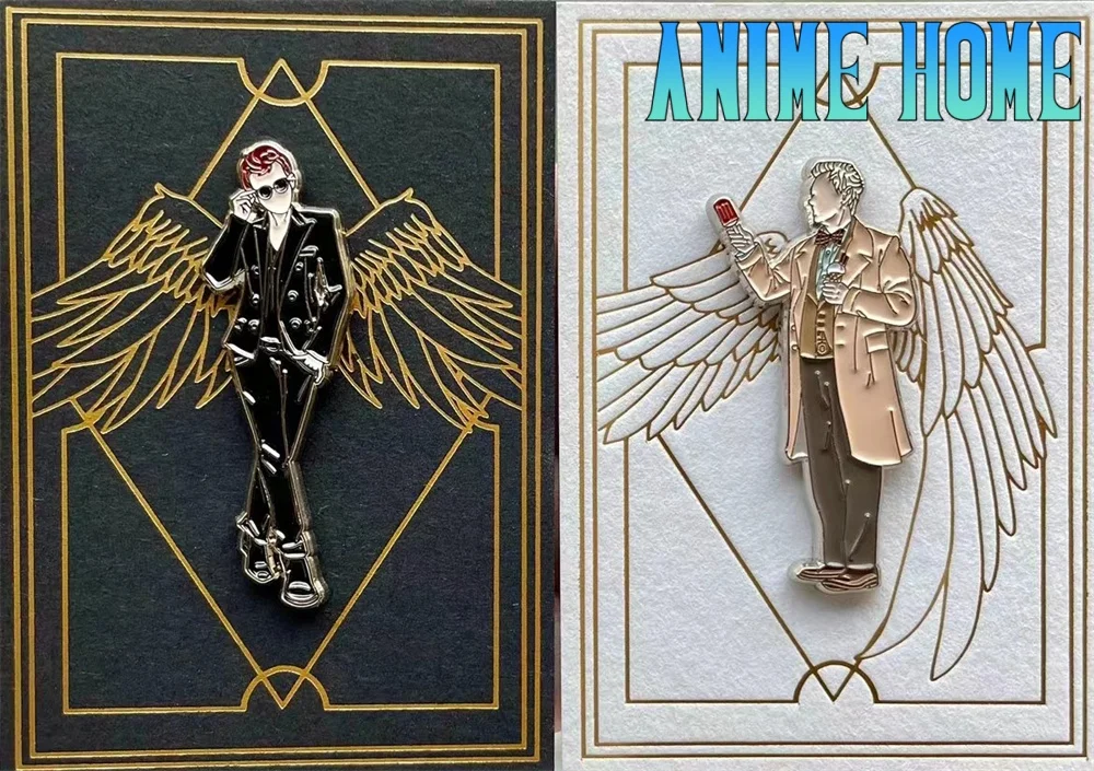 

Good Omens Aziraphale Crowley Angle Demon Metal Badge Costume Brooch Pin Cosplay