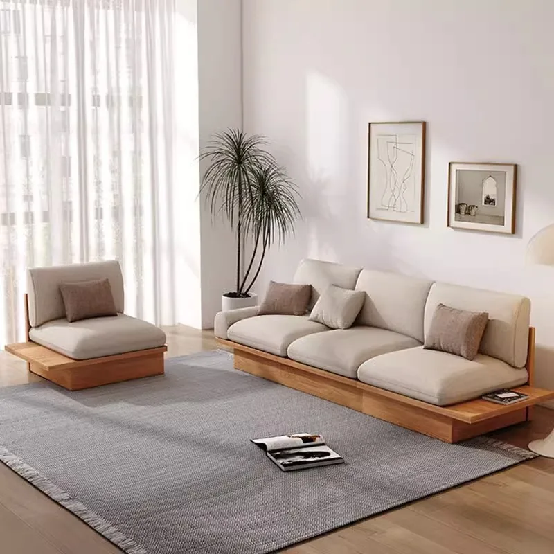 Wabi Sand style solid wood sofa Japanese log style three-person sofa modern simple Nordic storage