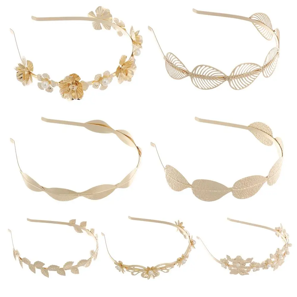 

French Pearl Elegant Metal Headband Floret Hair Band Leaf Hair Accessory