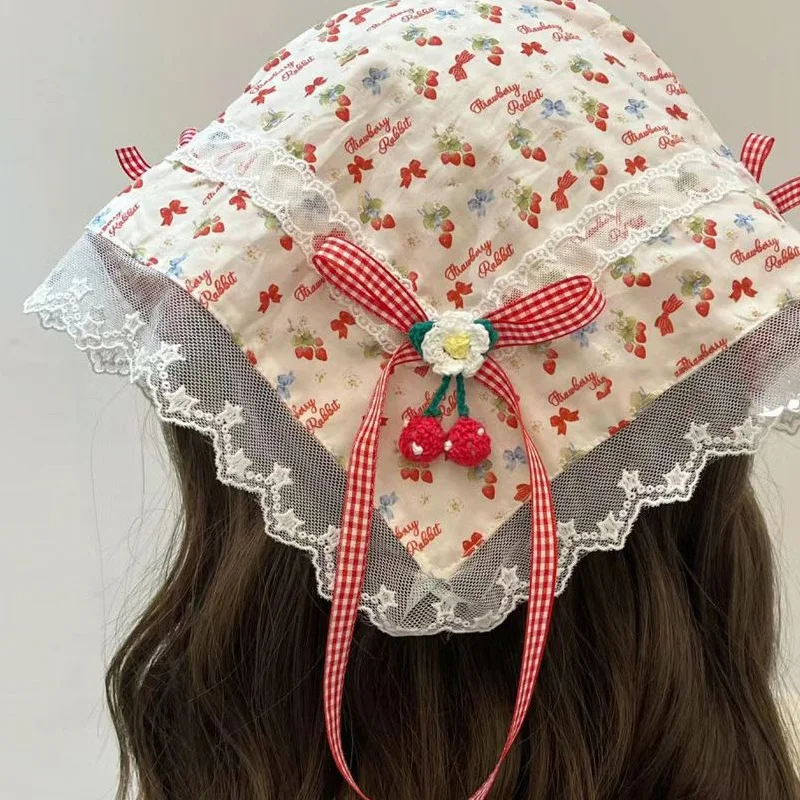 Garden style small fresh strawberry square hair circle girl day simple square towel large bowel circle Sen female sweet