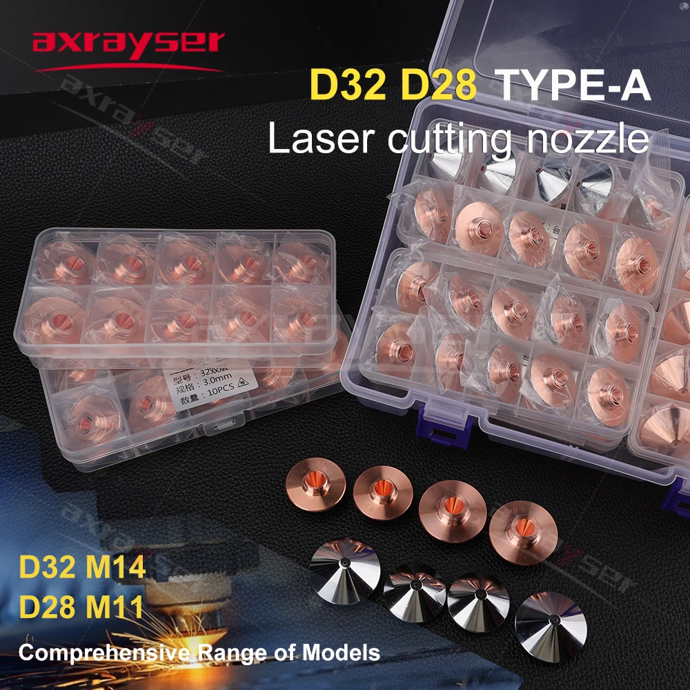 

10 шт. лазерных сопел Axrayser D28 D32 M11 M14, однослойные и двухслойные хромированные сопла для лазерных режущих головок BOCHU Raytools Bodor