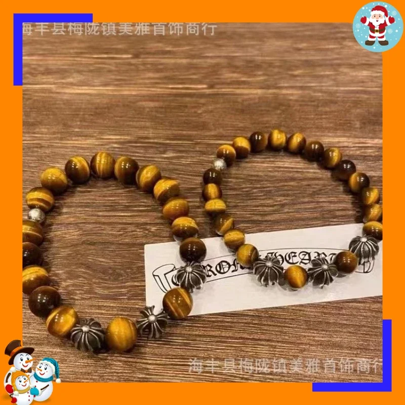 New Boutique Tiger's Eye Stone Bracelet Crowe Bracelet Accessories Cross Pendant Bracelet Punk Student Vintage