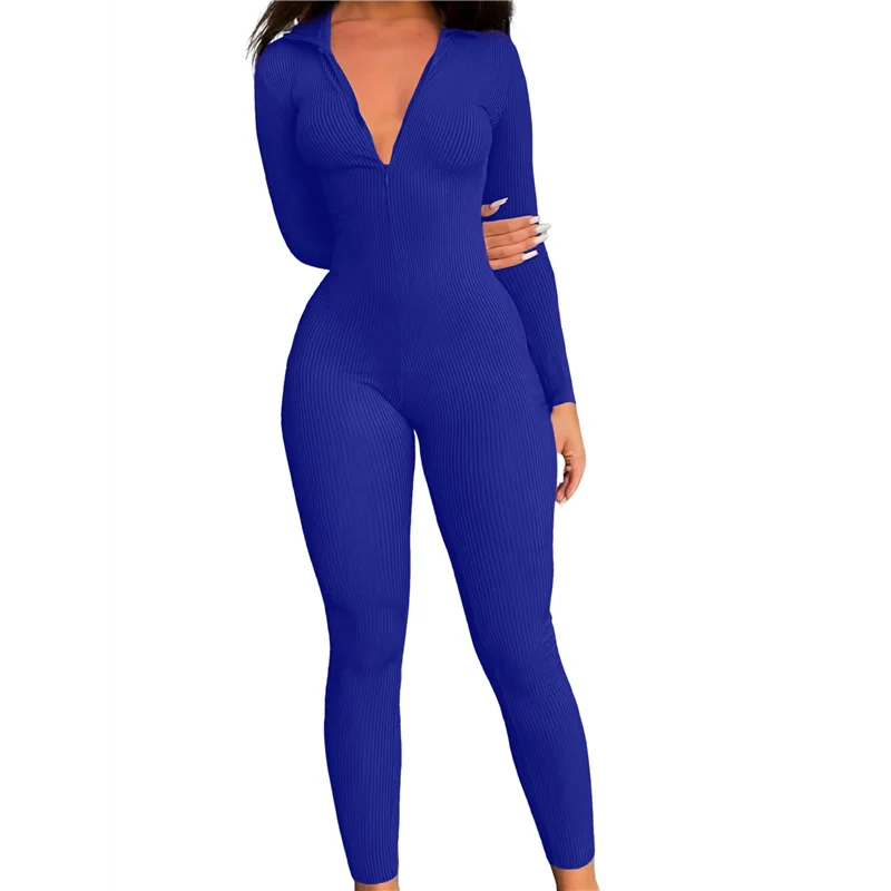 

A09P Женский комбинезон в рубчик с длинным рукавом на молнии спереди для тренировок, облегающий комбинезон