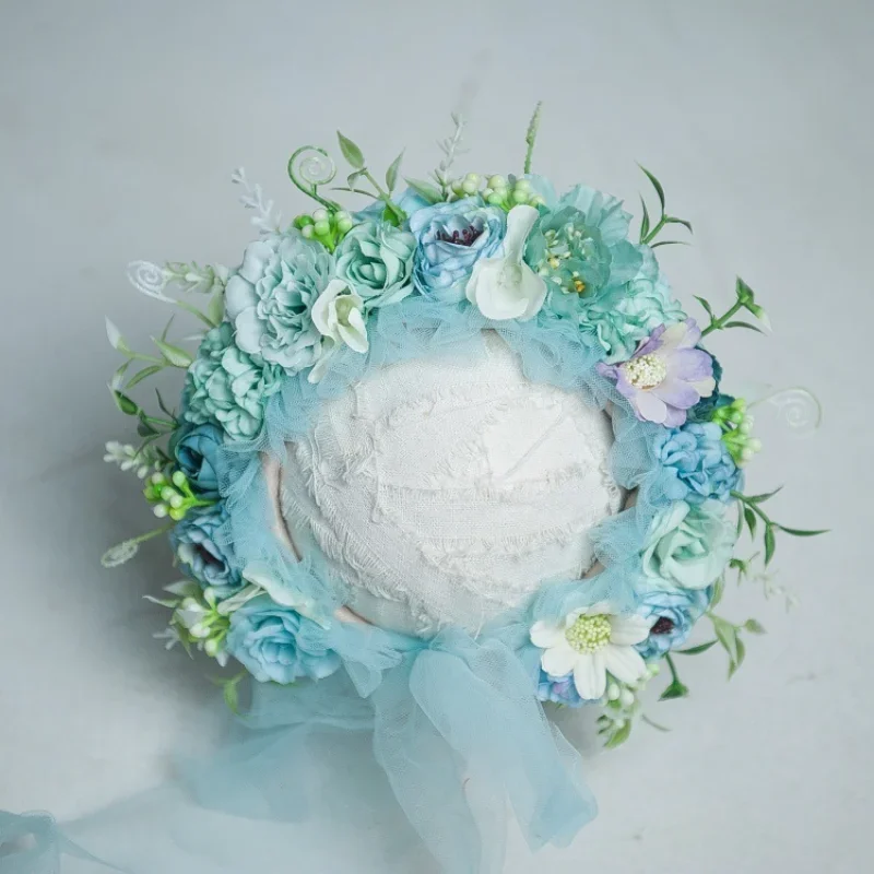 Newborn Photography Accessories Baby Floral Bonnet Hat Photography Color Simulation Flower 3-12 Months Newborn Cap Photo Props