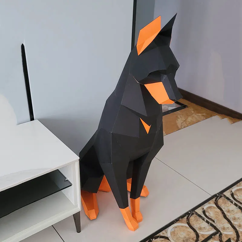 100cm high Black Doberman dog 3D Animal Sculpture Doberman Papercraft bedroom Living Room handmade DIY Geometric origami model