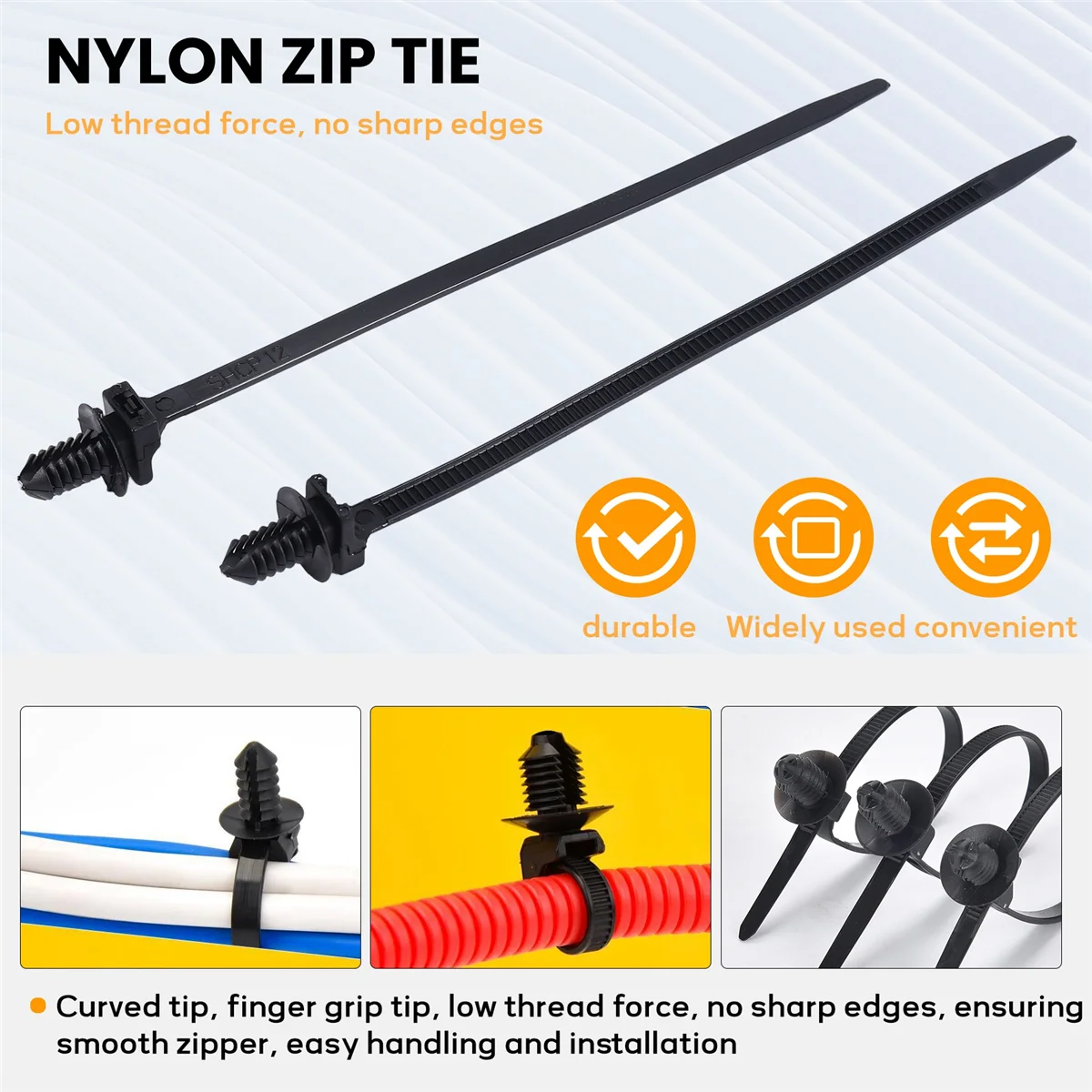 Nylon Push Mount Car Dome Cable Zip Tie, 162mm Length, 20 Pcs, Black XQ