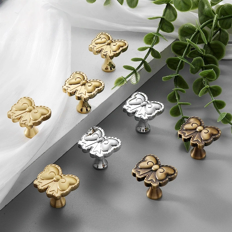 1Pcs Creative bow French light luxury brass wardrobe handle cute shape decorative drawer gold and silver cabinet handle