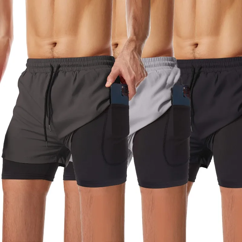 

2025 trendy street style 2-in-1 sports shorts, quick drying double shorts, summer running basketball sports shorts