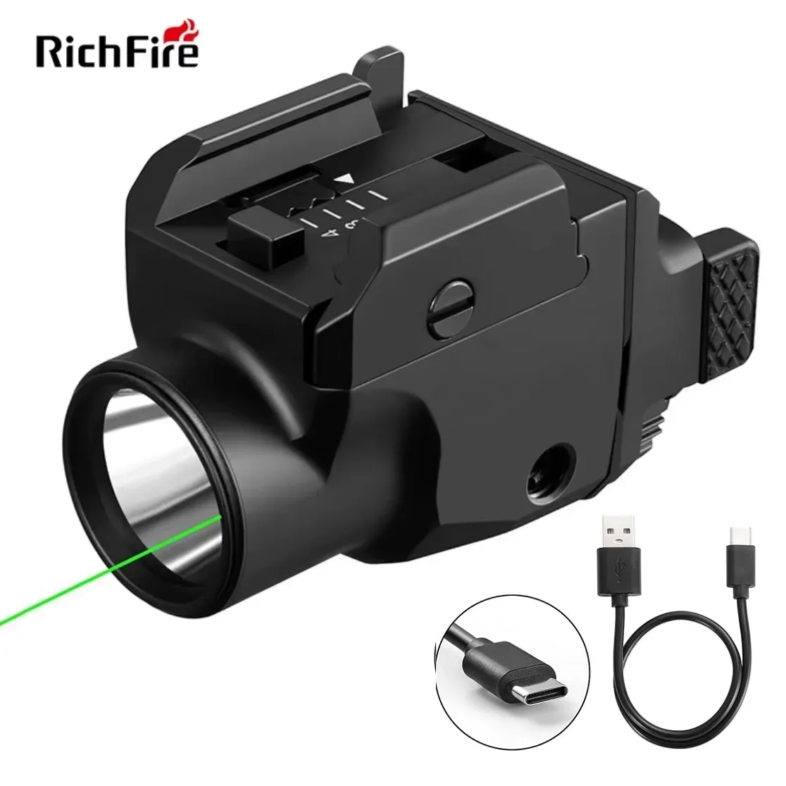 professional-compact-tactical-led-flashlight-1500-lumens-rechargeable-hunting-light-green-white-combo-by-richfire