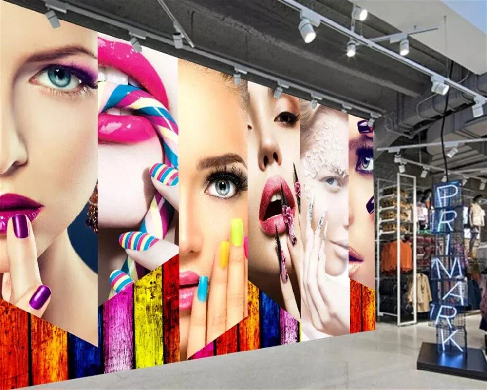 Custom wallpaper 3d mural retro make-up tooling wall Fashionable clothing beauty salon decoration painting Hair and nail murals