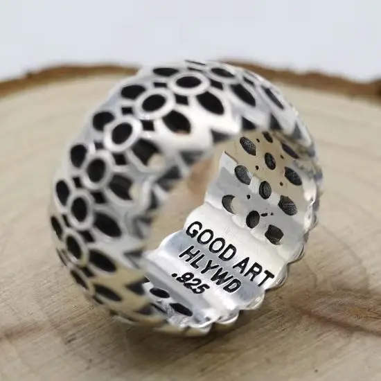 

Punk style jewelry thumb and index finger s925 pure silver hollowed out cherry blossom ring handmade retro accessory