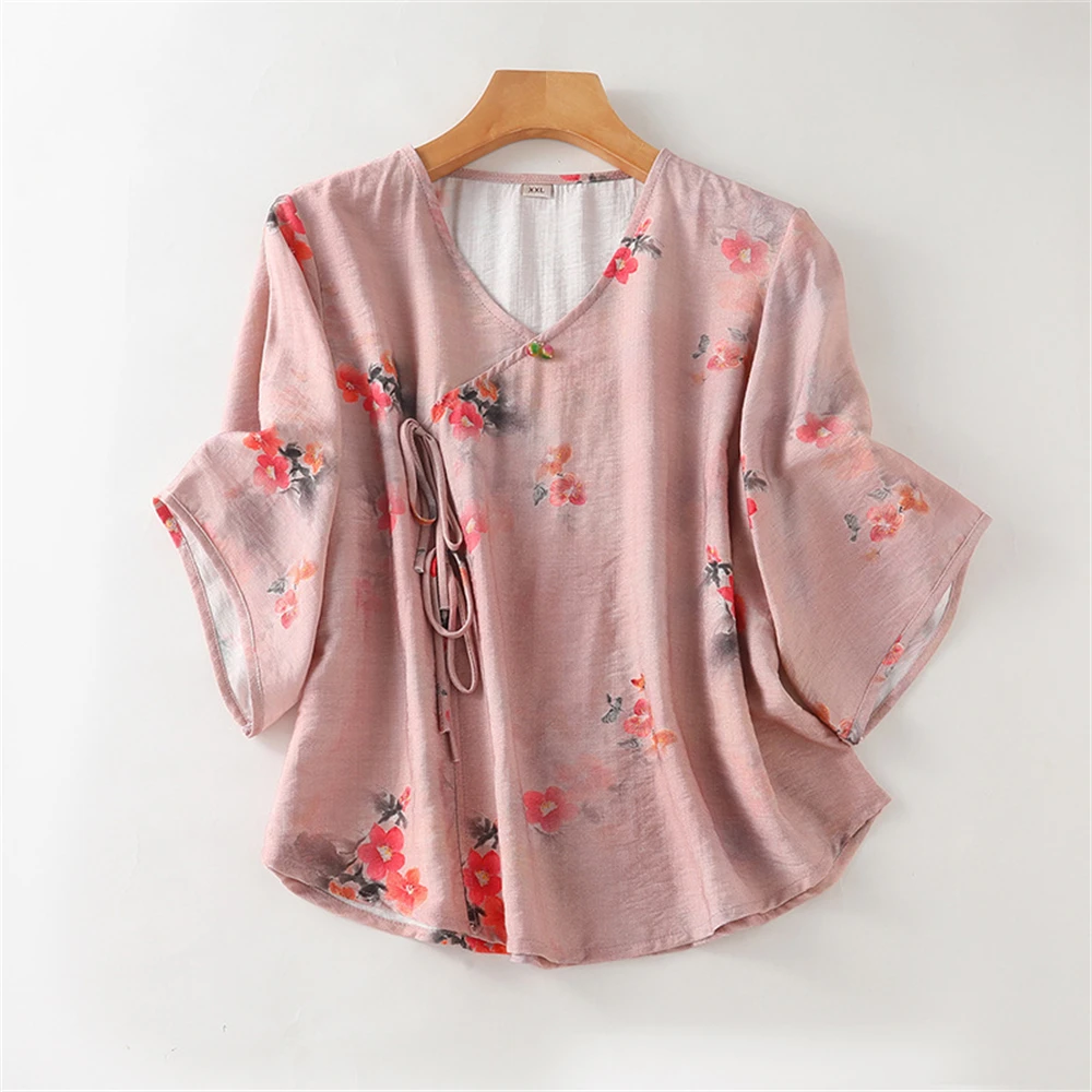 New Chinese Style Printed Pajamas Summer Women Soft Comfortable Short-sleeved Tops Homewear Thin Breathable Loungewear Sleepwear