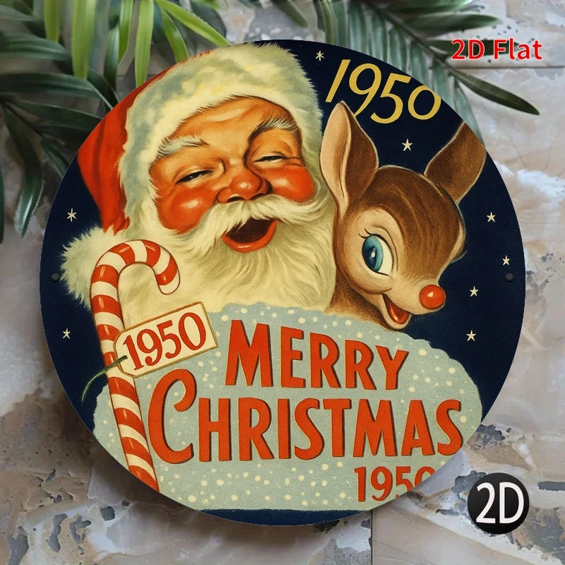 1pc Merry Christmas Metal Wall Sign - Rustic Farmhouse Holiday Decor with Elegant 2D Flat Print Christmas Tree, Wreath & s Art -
