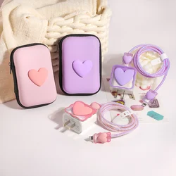 Protective Charger Cover For IPhone 16 Pro Max 15 14 13 12 11 18W 20W Fast Charging Head Cases Love Heart Data Cable Organizer