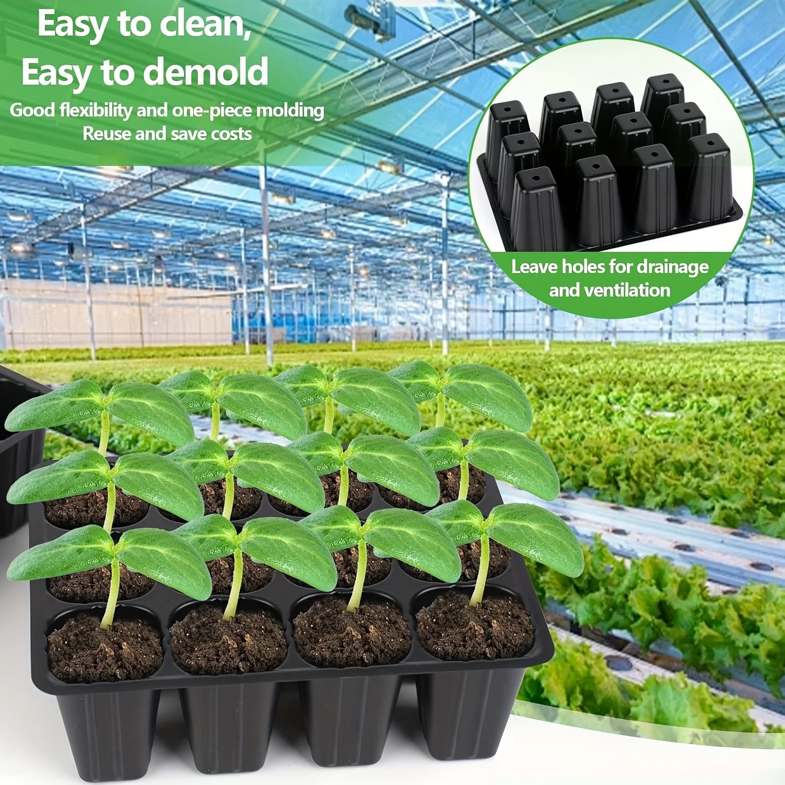 Nursery Plug Tray - 10pcs 12-Cell Plastic Seed Starting Trays