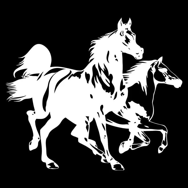 Two Running Horses Car Styling Stickers Personality Car Body Decals Accessories Black/Silver,21*18.3CM