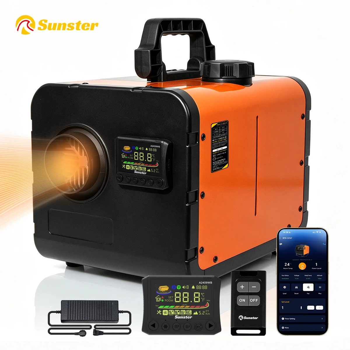 8KW All-in-One Diesel-Lufterhitzer 12V/24V DC 110-240V AC WIFI Bluetooth APP-Steuerung LCD-Fernbedienung für Wohnmobil, LKW, Camper, Van, Boot