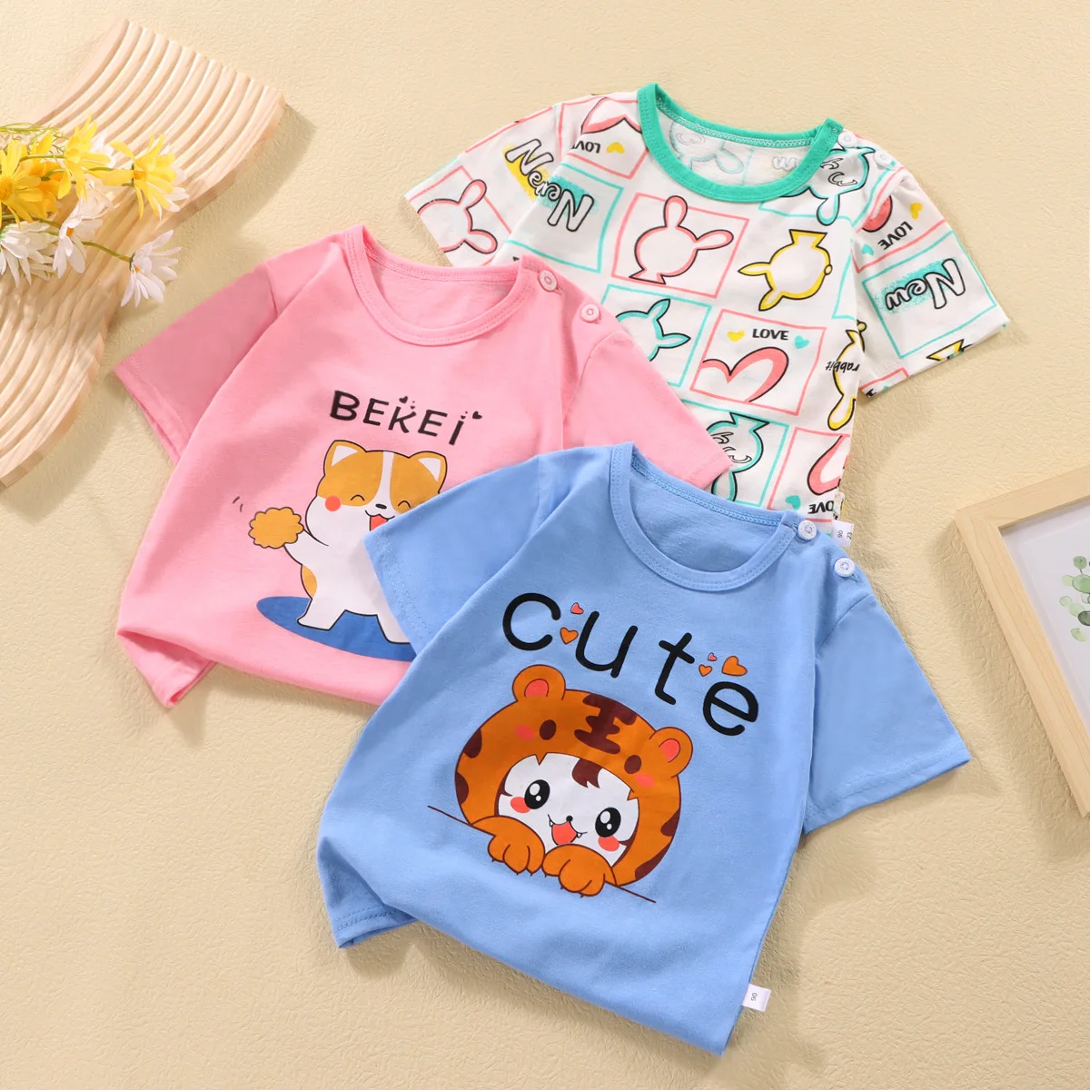 

1-5Y Children's Short-sleeved Boys' Cotton T-shirt Cartoon Girls' Baby Tops Summer Tees Kids Clothing