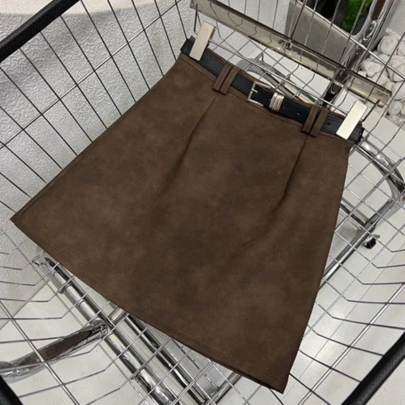 

Винтажная модная осенне-зимняя новая женская юбка на молнии с застежкой-молнией, простая шикарная короткая тонкая юбка трапециевидной формы из искусственной кожи с запахом на бедрах