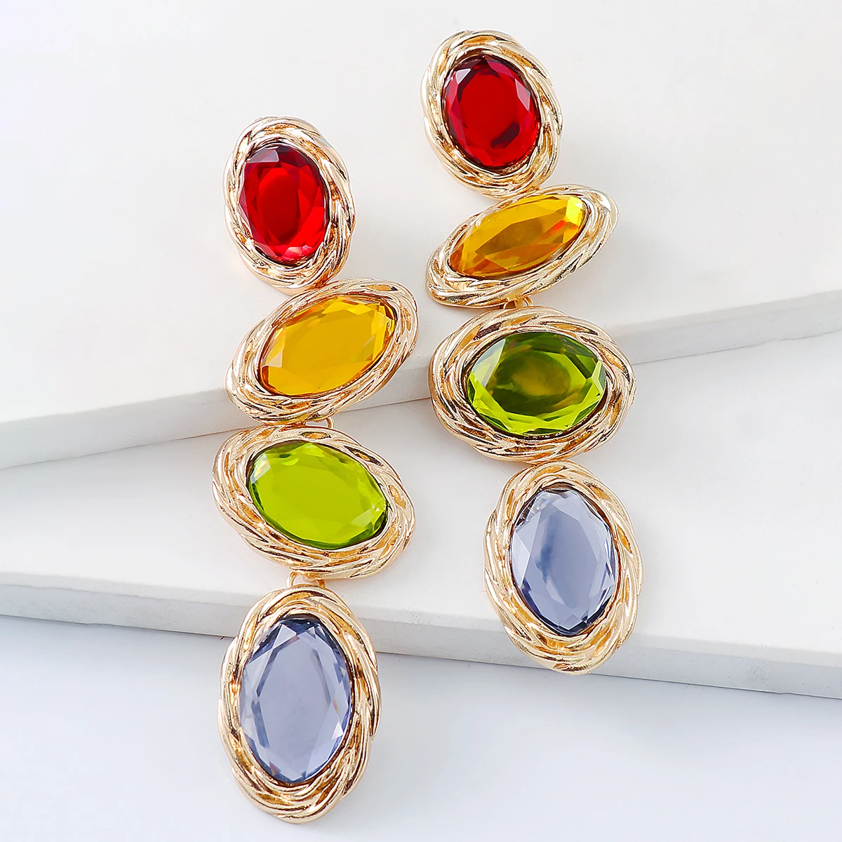 JURAN Fashion Brand Colorful Crystal Long Dangle Drop Earrings Vintage Charm jewelry for Women Pendientes Female Earrings 2024