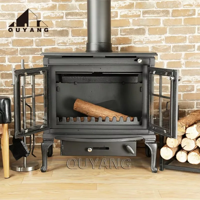 

QUYANG High Efficciency Indoor Heating Free Standing Cast Iron Wood Burning Stove Fireplace