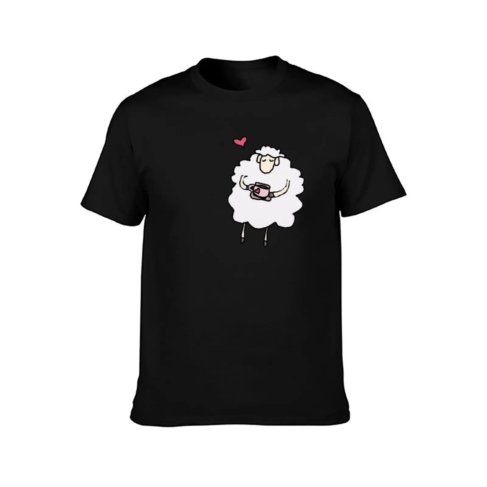 Sleepy sheep holding a cup of coffee T-Shirt Summer Holiday Casual Tee T-Shirt