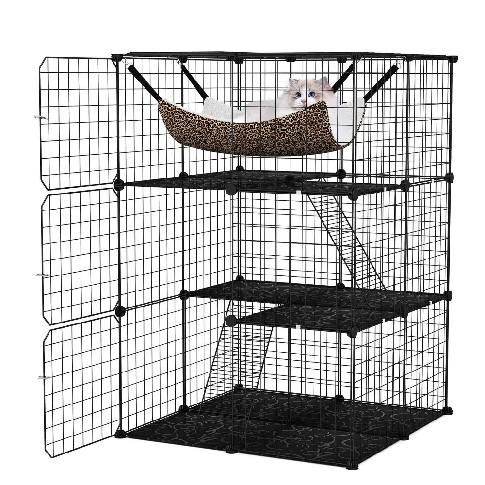 

3 Tier Cat Enclosure w/Comfy Hammock, 2 Ladders, 3Doors & 1 Sky Window