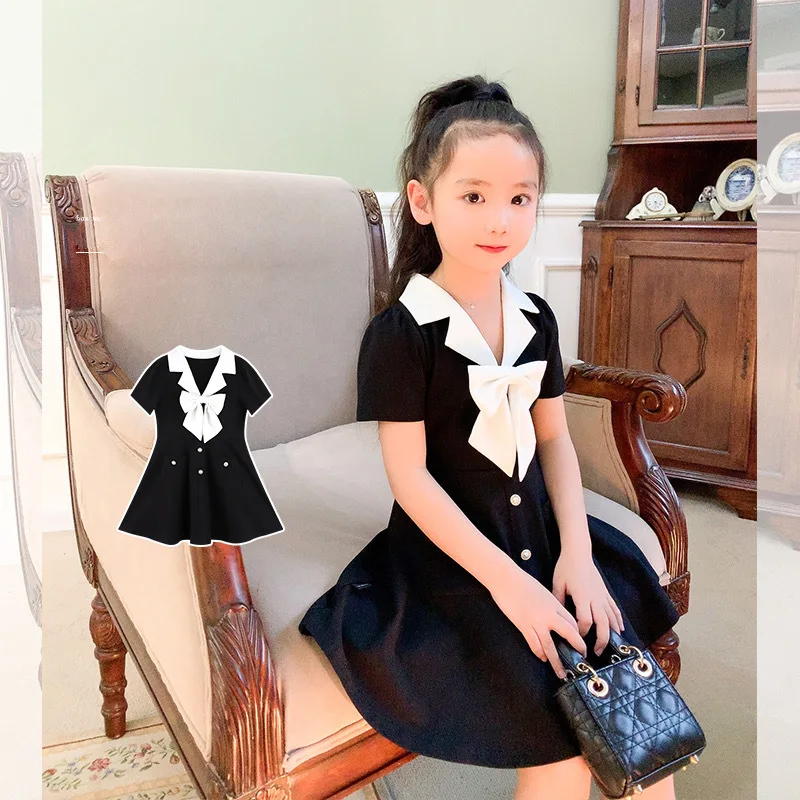 Girls' Spring New Korean Style Dress Bow Princess Dress for Middle Aged Children Kids Fashion Skirt