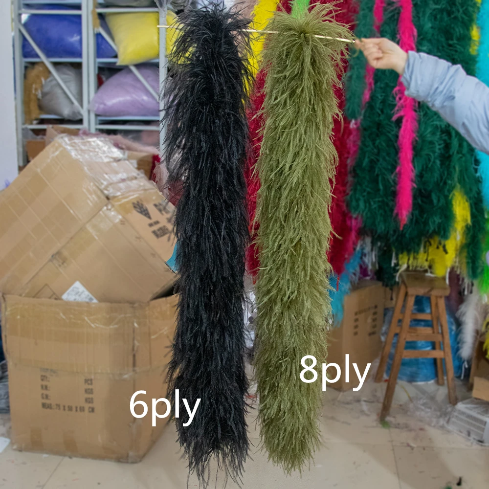 6 to 20 ply Long Ostrich Feather Boa 2 Meters Natural Ostrich Plume Trims Scarf for Craft Clothing Sewing Accessory