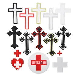Colored Christian Cross Emblem Mini Medical Cross Crest Golden Bordure Crucifix Patch Iron on Embroidery Appliques for Tees Caps