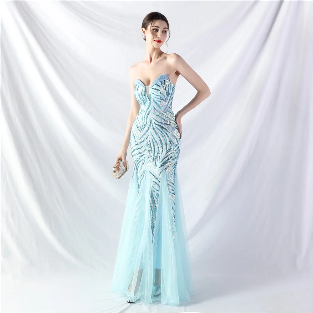 DEERVEADO Luxury Beading Evening Dress for Woman Elegant Mermaid Sequins Formal Occasion Dress Prom Party Dresses