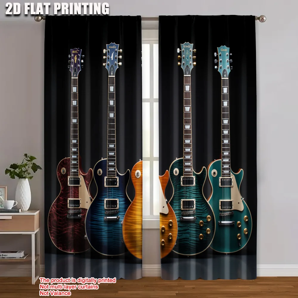 

2pc, Window Drapes five guitar Machine Washable Polyester,Without Electricity summer party decorations Suitable for Parties and