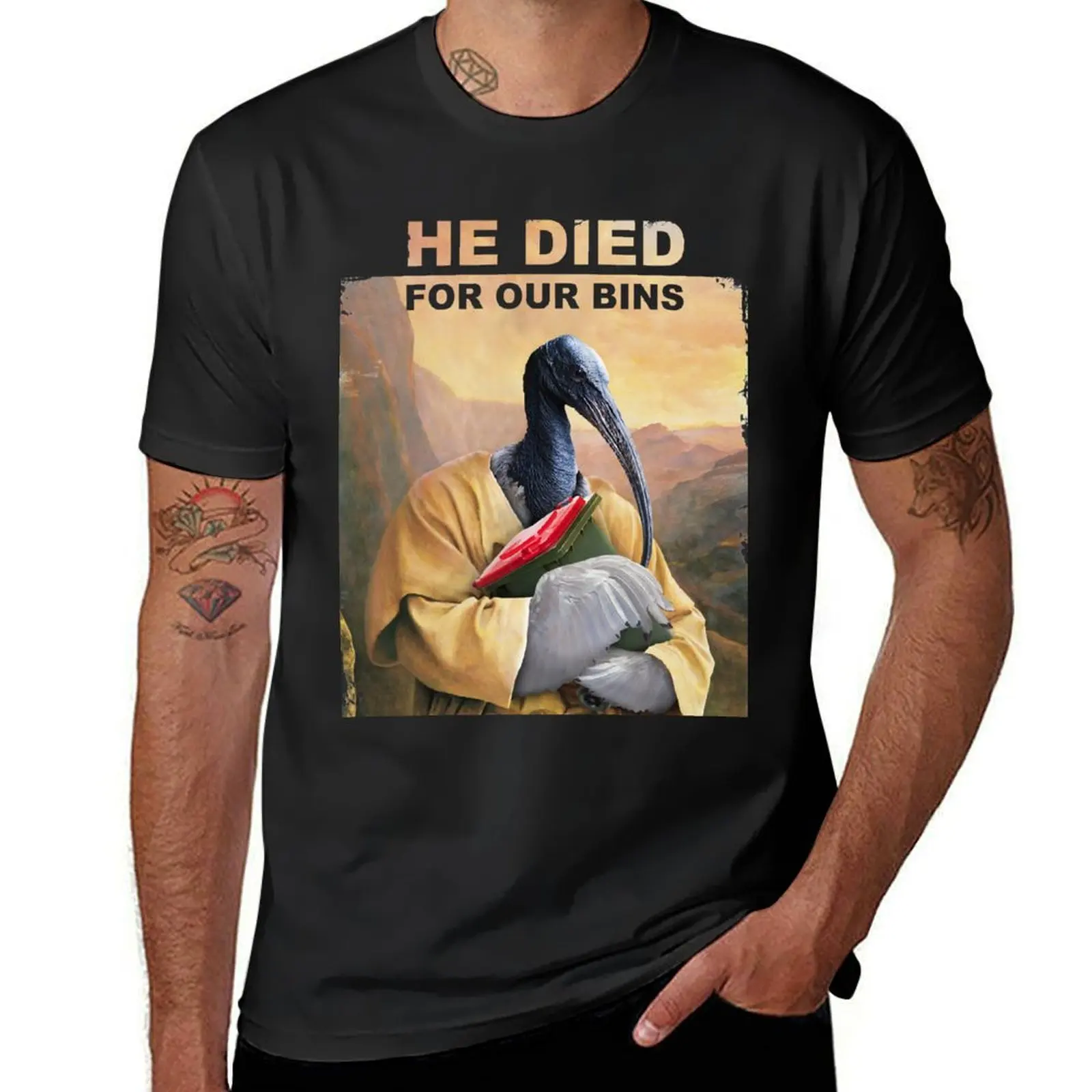 He died for our bins T-Shirt sweat sports fans black t shirts for men