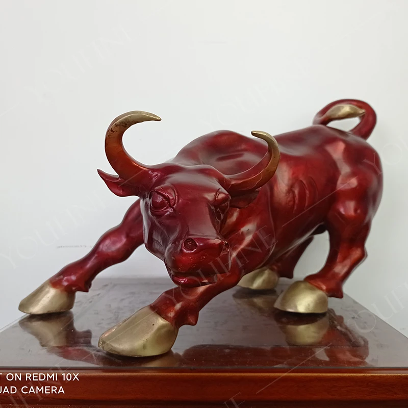 Wall Street Bull Bronze Sculpture Bronze Stock Exchange Bull Statue Casting Animal Sculptures For Home Office Decor Ornament