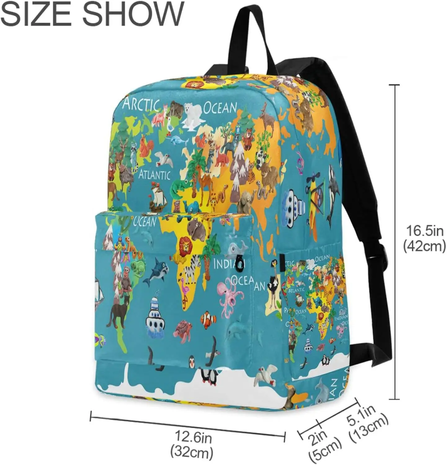 Mochila grande para ordenador portátil con mapa del mundo de animales de dibujos animados, bolsa de viaje duradera para ordenador para hombres y mujeres, mochila escolar para trabajo