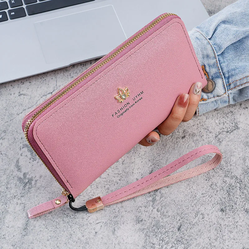 Women's Long Wallet Solid Color High end Simple Exquisite Unique Quality Zipper Wallet Office Phone Bag Large Capacity billetera