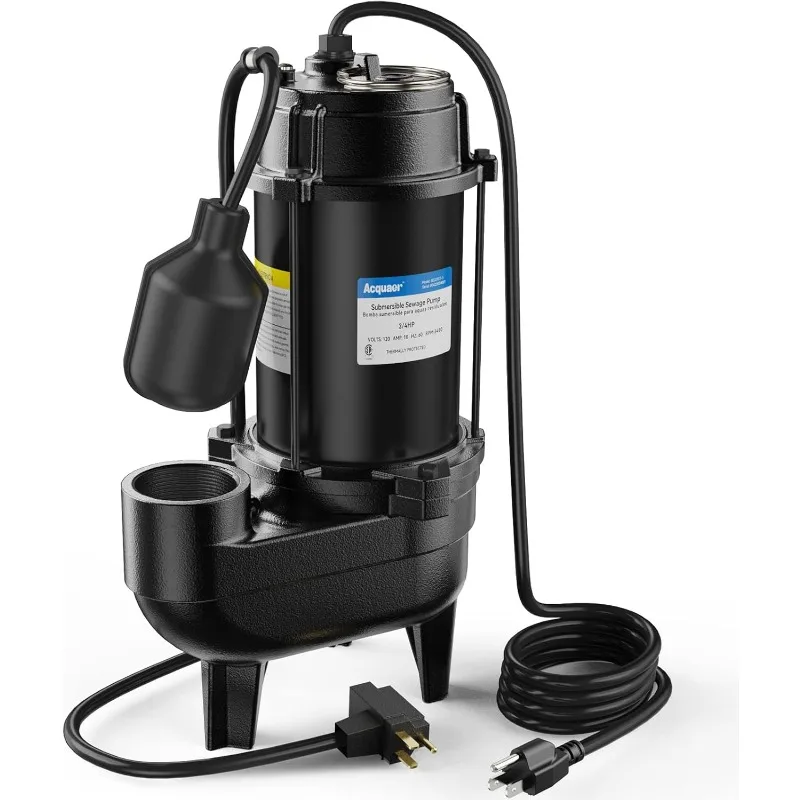 

Acquaer 3/4HP Submersible Sewage/Effluent Pump, Cast Iron, 115V 6400 GPH Automatic Tethered Float Switch, Sump Pump