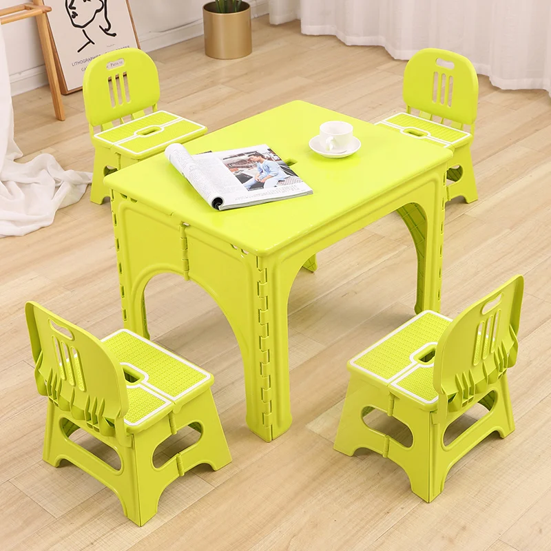 

Baby folding table, kindergarten dining table and chair set, children's household plastic writing desk, outdoor portable