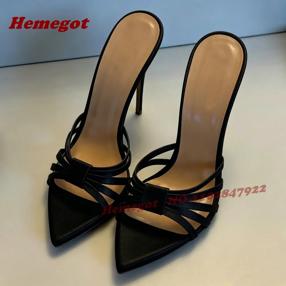 Knotted Stiletto Slip-On Heel Slippers Black Hollow Out Pointy Toe Women's Mules Patchwork Outside Summer Casual Shoes Sexy 2026