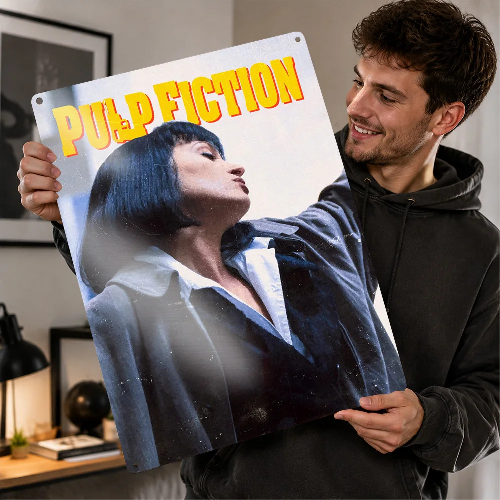 Pulp Fiction Movies 3D Texture Printed Poster Custom Vintage Metal Tin Plate Sign for Wall Art Garage Accessories Room Decor