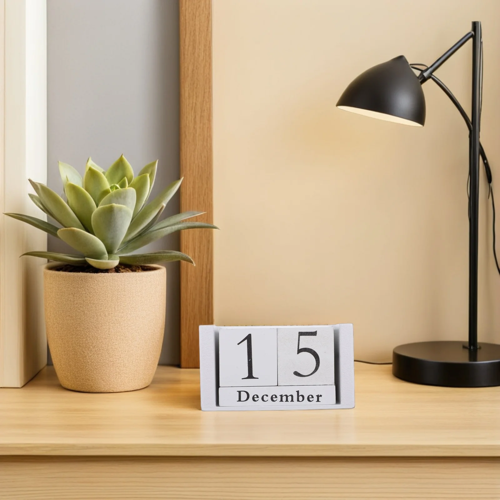 

Vintage Wooden Perpetual Desk Calendar Adjustable Date Month Wood Block Reusable Timeless Design Home Office Decor
