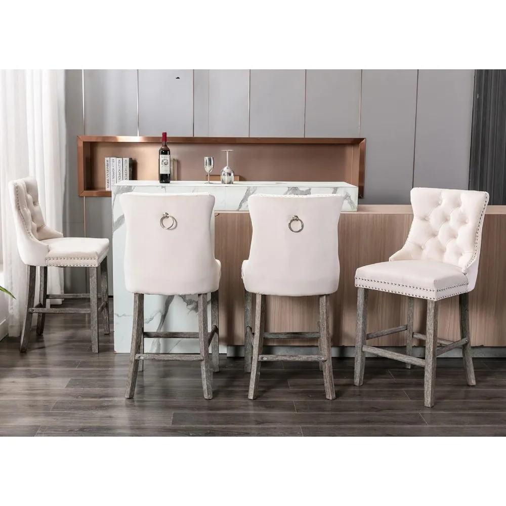 

Velvet Bar Stools Modern Upholstered Bar Chairs 27'' Seat Height with Button Tufted Solid Wood Legs Counter Stools for Home