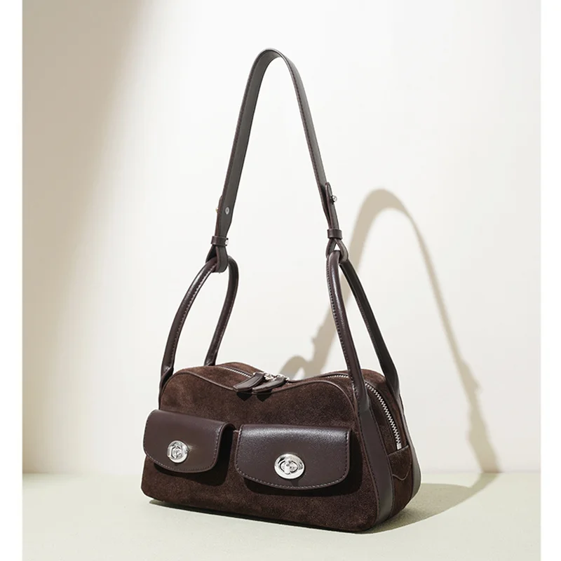 Ins Chic – sac de selle en cuir de vache/suede pour femmes, 2 poches, sacs à bandoulière à une épaule, sac à main de bonne qualité, sacoche