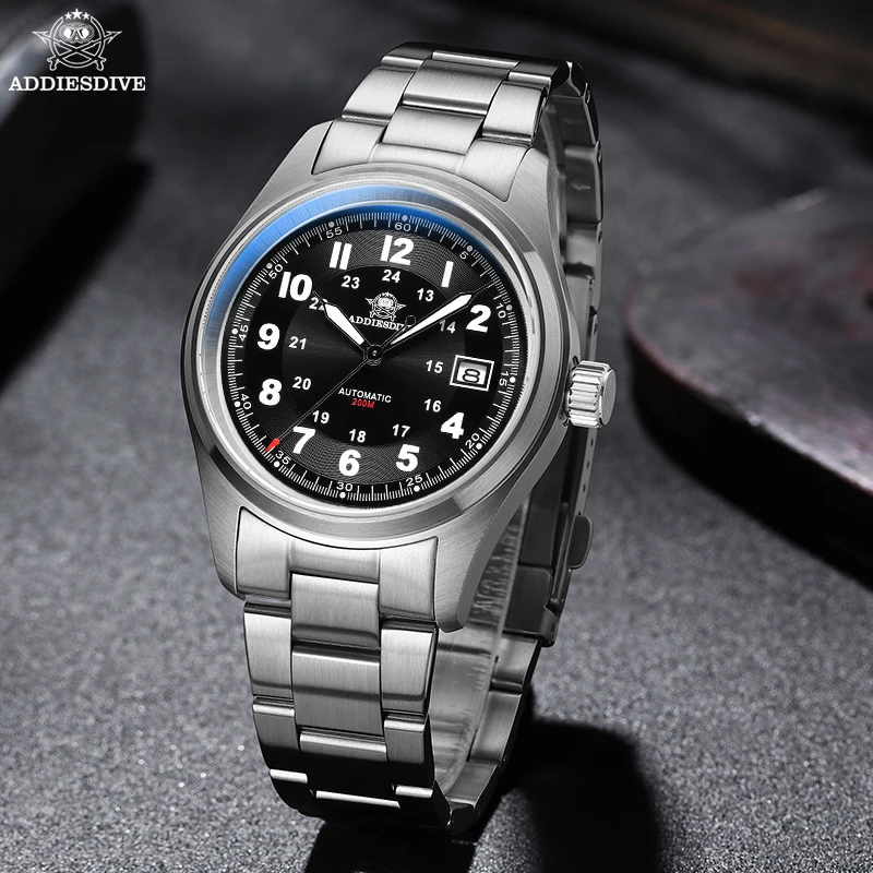 Addiesdive relógio masculino ad2048 pulseira de couro cristal safira 20bar mergulho bgw9 super luminoso relógios mecânicos automáticos