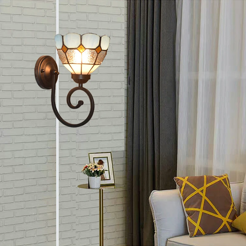 European Style Iron Wall Lamp Mediterranean Wall Sconce For Living Room TV Background Bedroom Bedside Hallway Corridor Lighting