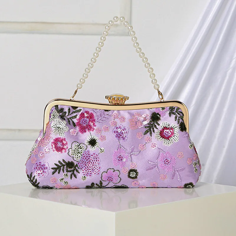 New flower sequined dinner bag beaded pearl handbag fashionable versatile elegant dress cheongsam temperament handbag