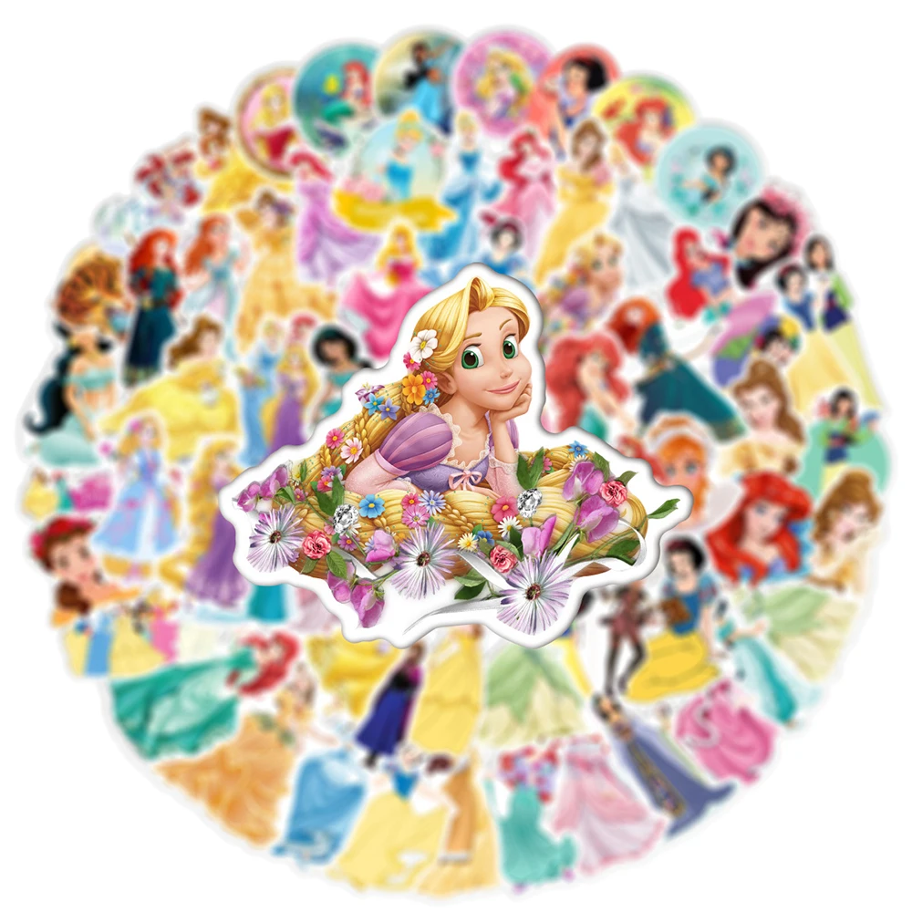 

10/30/50/100pcs Cartoon Mix Disney Princess Stickers Cute Belle Elsa Ariel Anime Girl Decals Luggage Scrapbook Phone Sticker Toy