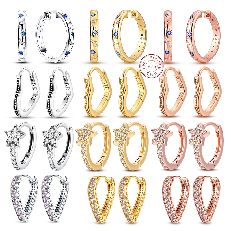 

Gold Plated Hoop Earrings 925 Sterling Silver Ear Needle Minimalist Twist Round Fashion CZ Ear Buckle For Women's Jewelry Gifts