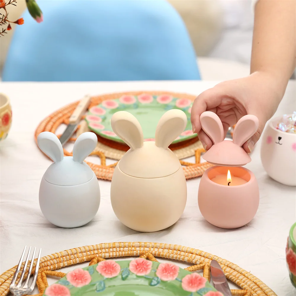 Nicole Świeca Słoik Silikonowe Formy do Betonu DIY Hoppy Bunny - Uszy Jajko Wielkanocne Pojemnik do Przechowywania Cementu Forma Wielkanocna Narzędzia Prezentowe