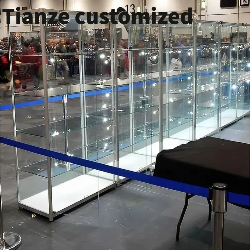 

Customized-Retail Store Aluminum Frame Tall Cabinet Display Showcase with GlassAdjustable Glass Shelf Wall Vitrine Displa